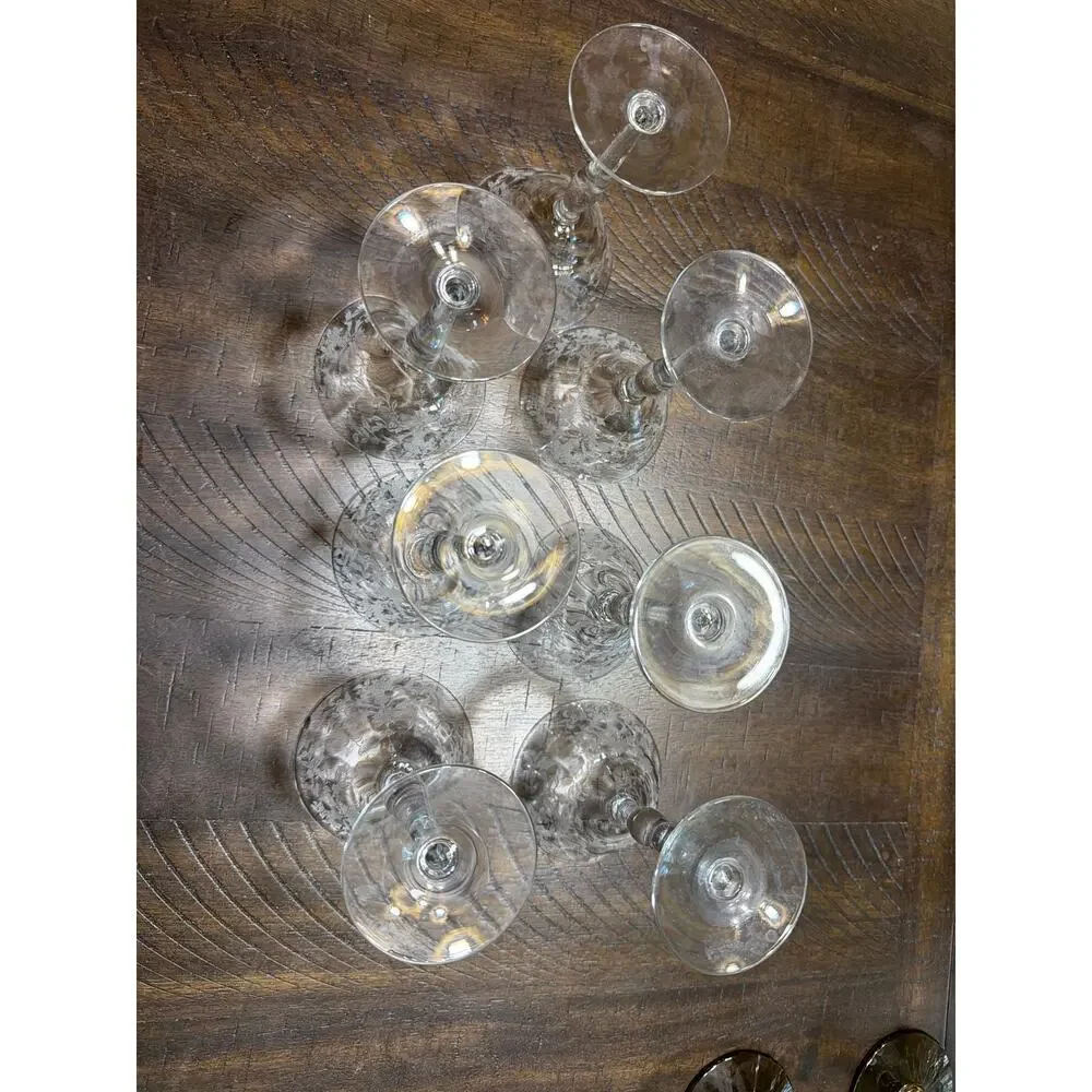 Vintage Etched Champagne Coupe Glasses Set of 7 Floral Wheat Stemware 5.75